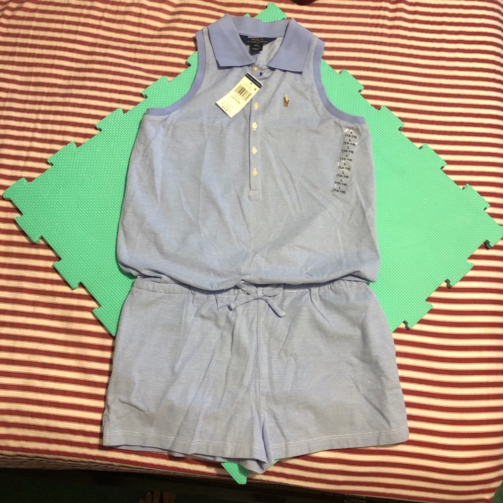 Polo by Ralph Lauren Light Blue Girls Sleeveless One-Piece Romper